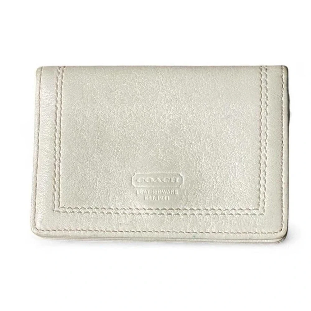 Coach Women's Leather Wallet Card Holder Purse Small Cream And Brown